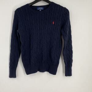 Polo Ralph Lauren Cable Knit Sweater Boys 10-12 Navy Preppy Casual Nautical 997